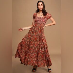 Floral Maxi Dress in Red and Brown